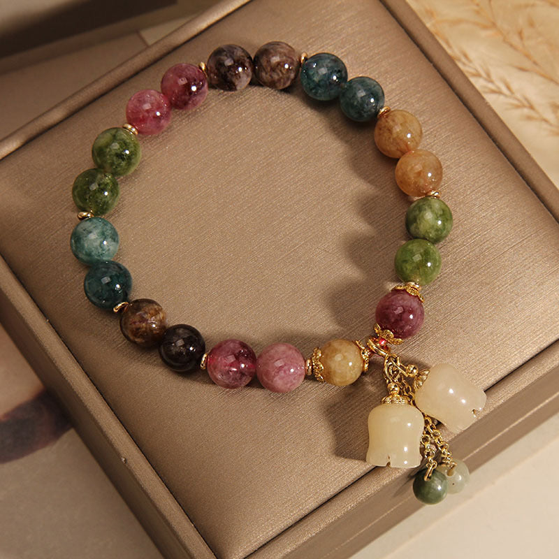 Natural Color Tourmaline Female Summer Ins Lily Pendant Bracelet Pi-Mart