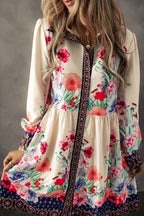 Vintage Flower Button Down Lantern Sleeve Dress Feminine Floral Dress For Women Stevvex