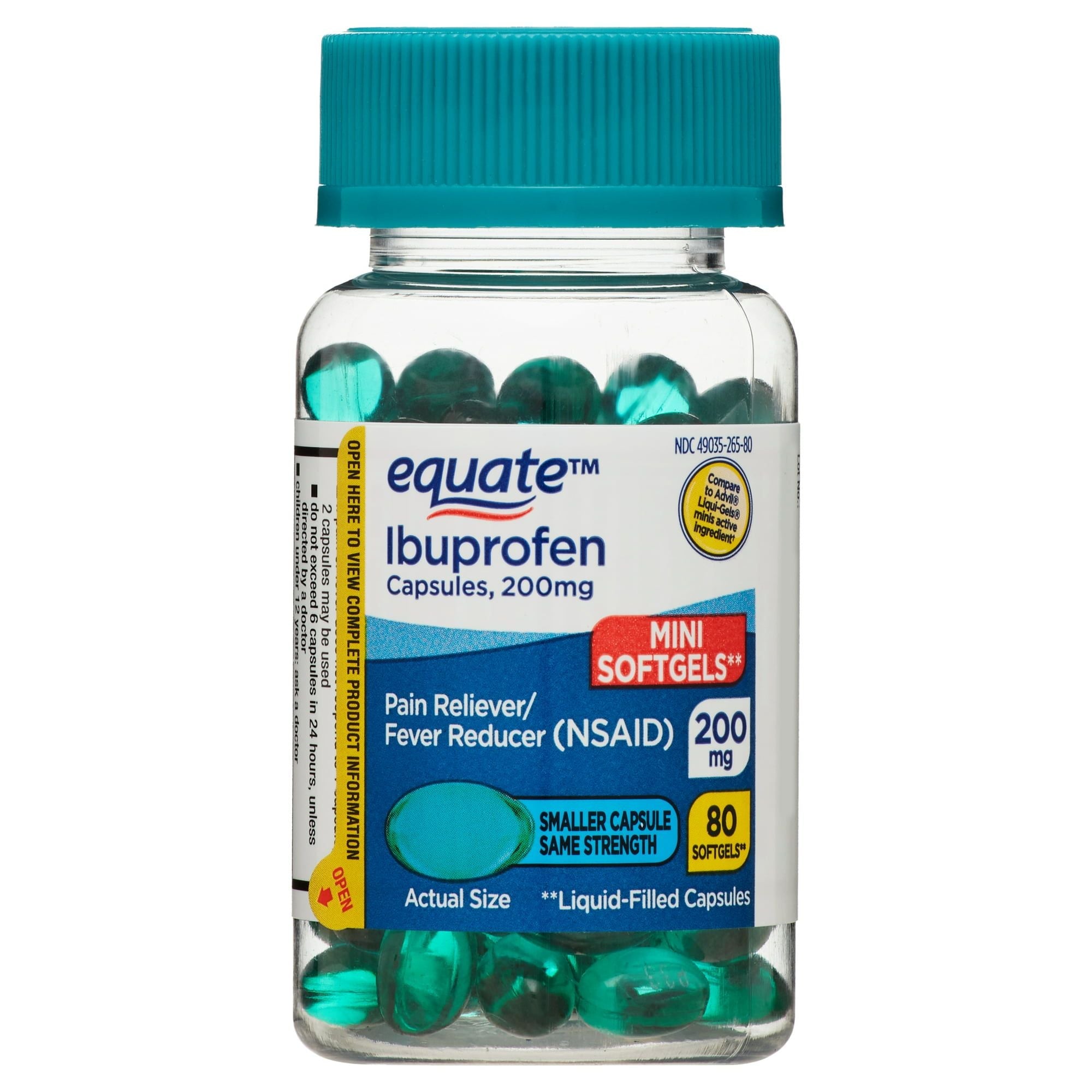 Equate Ibuprofen Mini Softgel Capsules; 200 mg; 80 Count