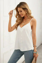 White Spaghetti Straps Buttoned V Neck Vest - SJB-DIAMOND ELITES