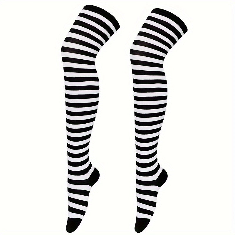 Vibrant Striped Knee High Socks - Women's Calf Socks for Music Festival, Cosplay Party, and Fashion Statement - Soft, Stretchy, and Comfortable Stockings & Hosiery for All-Day Wear Lootquake LLC