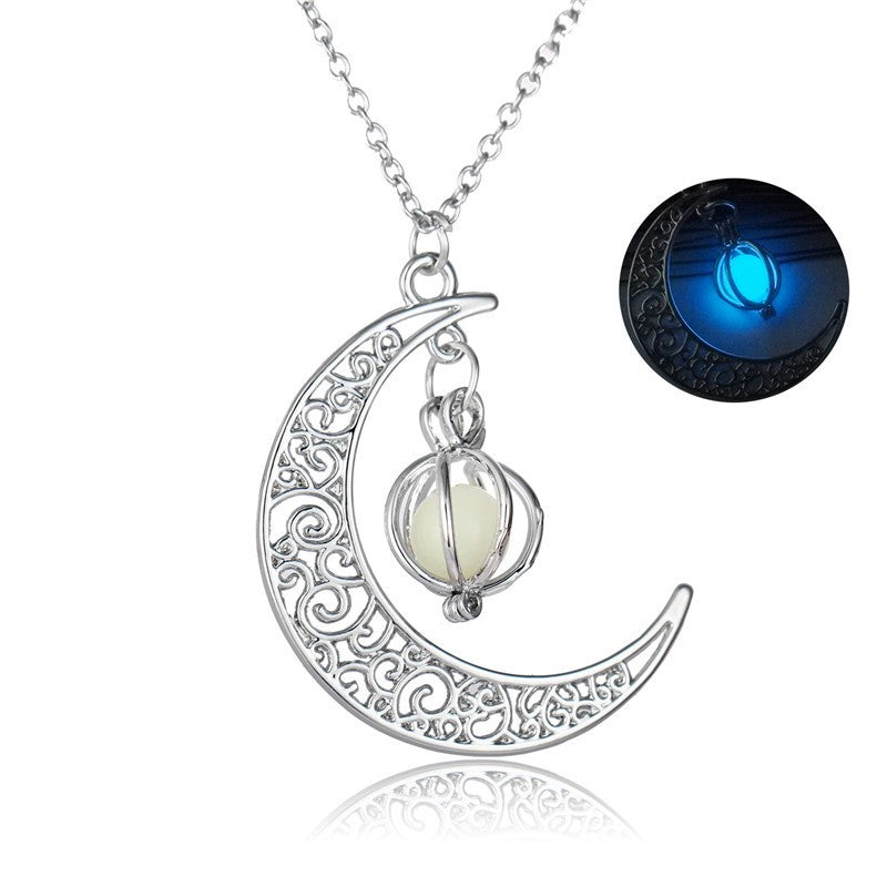 Fashion Moon Natural Glowing Stone Healing Necklace Women Gift Charm Luminous Pendant Necklace Jewelry Pi-Mart
