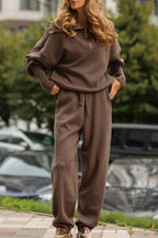 Long Sleeve Suit Zipper Lapel Top And Drawstring Trousers Fashion Casual Sports Clothing For Women Pi-Mart