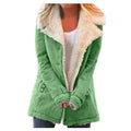 Women Plus Size Warm Coats Composite Plush Button Lapels Jacket Outwearcoat Pi-Mart