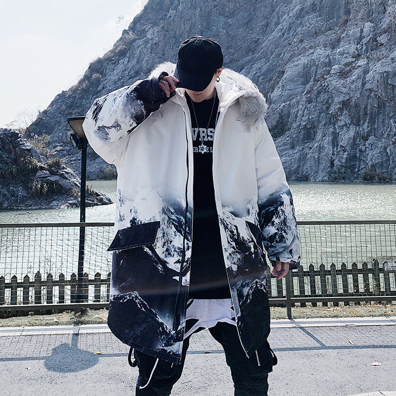 Fur collar padded coat men's fashion mid-length padded coat