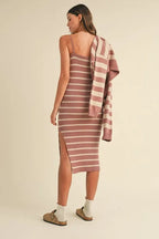 Stripe Crop Cardigan and Bodycon Dress Sweater Set – Two-Piece Knit Set, Striped Crop Cardigan Dress, Cozy Sweater Dress Set, Chic Layered Knit Outfit