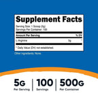 Nutricost L-Arginine Supplement Powder 500 Grams - 5g Per Serving, 100 Servings