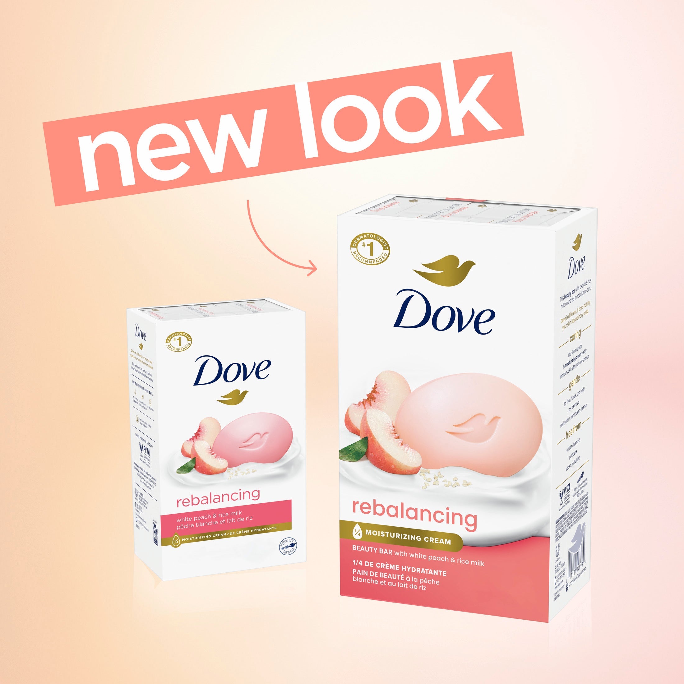 Dove Beauty Bar Soap for Women Rebalancing White Peach & Rice Milk All Skin, 3.75 oz 4 Bars