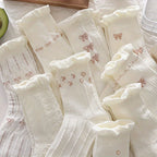9 Pairs Floral & Bow Print Socks, Sweet & Cute Ruffle Socks, Women's Stockings & Hosiery Lootquake LLC
