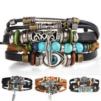 BOHO Tibet Stone Feather Multilayer Leather Bracelet Eye Fish Charms Beads Bracelets For Men Vintage Punk Wrap Wristband Cool Jewelry - SJB-DIAMOND ELITES