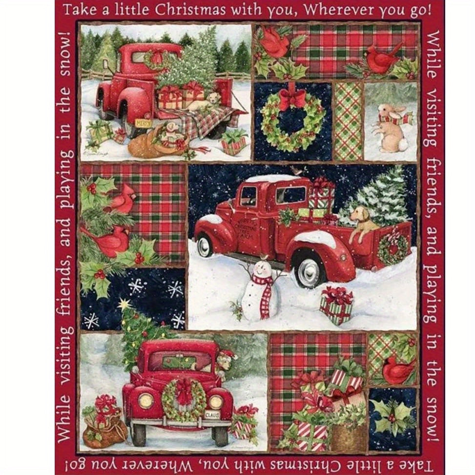 1pc Cozy Christmas Car Print Flannel Blanket - Ultra-Soft, Warm, and Lightweight Throw Blanket for Couch, Sofa, Office, Bed, Camping, and Travel - Multi-Purpose, All-Season Gift Blanket for Family and Friends with Versatile U Lootquake LLC