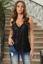 Chic Black Sequin Racerback Summer Tank Top - SJB-DIAMOND ELITES