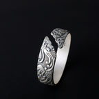 S999 Pure Silver Phoenix Peony Wide Side Thai Silver Matte Retro Ethnic Style  Bracelet Women Pi-Mart