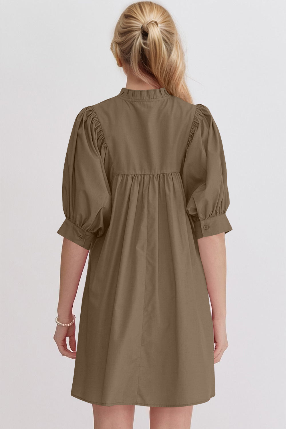 Pink Puff Sleeve Mini Dress Casual and Feminine Dress for Women Simple Classic Summer Dress Stevvex