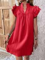 Elegant Ruffled Cap Sleeve Mini Dress Feminine & Flowy Summer Dress