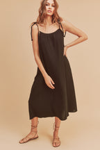 New Summer Midi Cami Dress For Women with Braided Tie Shoulder & Pockets – Soft Cotton Gauze Fabric, Chic & Comfortable Design For Every Occasion