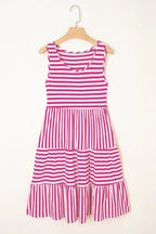 Black Stripe U Neck Sleeveless Loose Fit Mini Dress