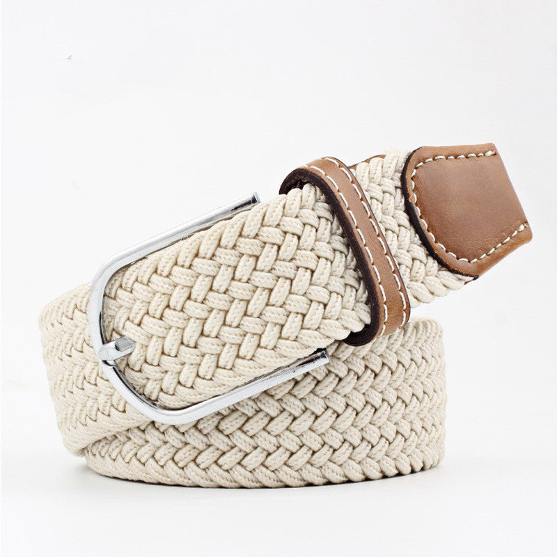Women's Canvas Belt Student Pants Casual Stretch Braided Needle Buckle Pi-Mart