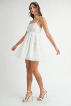 Eyelet Lace Babydoll Mini Cami Dress – Feminine Eyelet Lace Dress, Fluttering, Bohemian Babydoll Silhouette, Breezy Summer Dress, Casual Day Out Dress