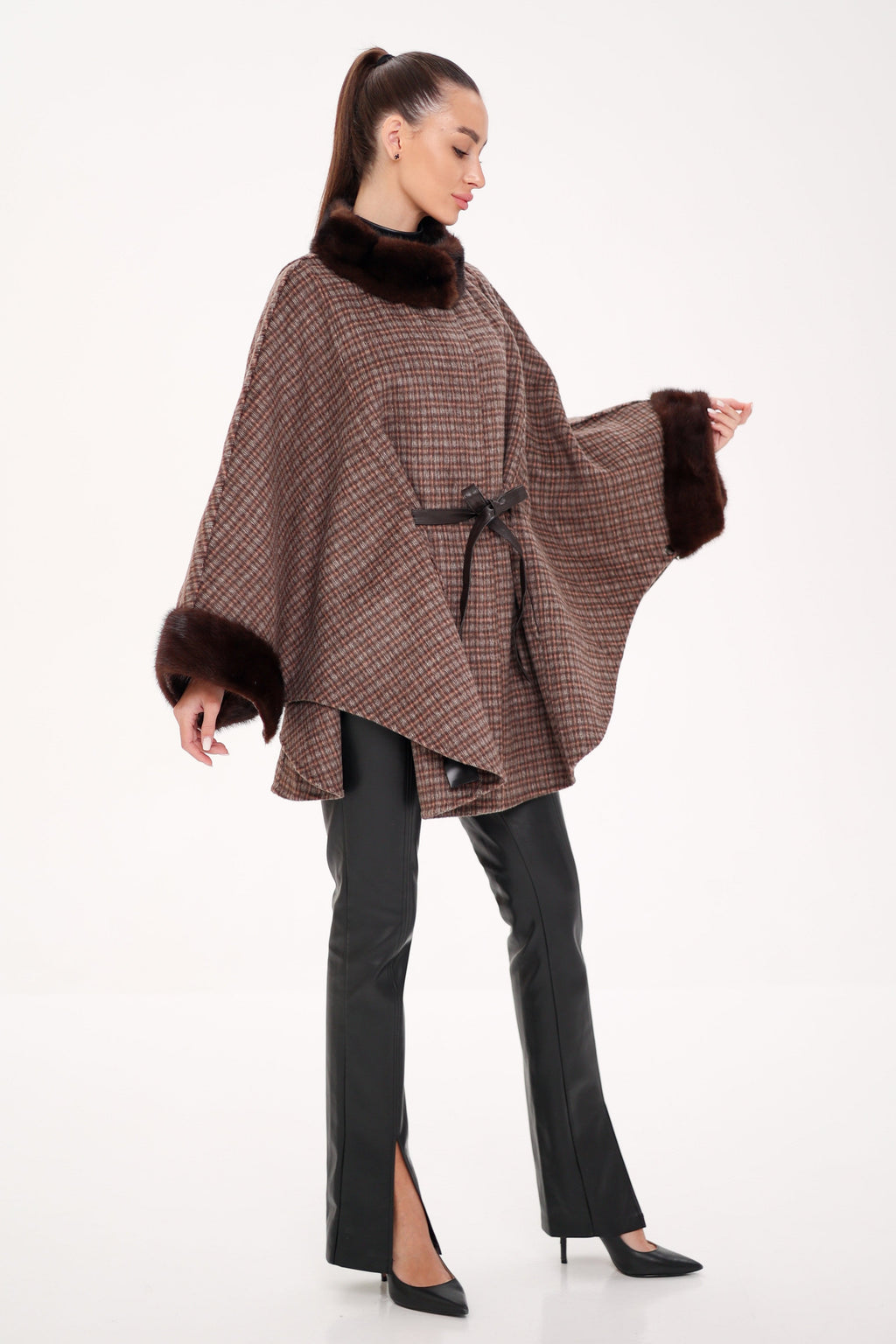 Genuine Scandinavian Mink Fur Double Face Wool Poncho - SJB-DIAMOND ELITES
