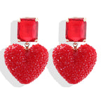 Heart Earrings Valentines Earrings for Women Rhinestone Heart Earrings Red Heart Earrings Dangle Pink Pearl Heart Earrings for Women Love Earrings Valentines Day Outfit Women Valentines Gifts