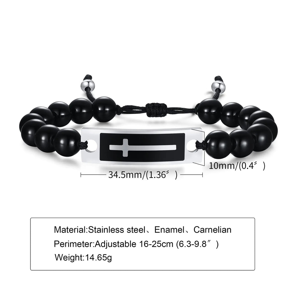 Curved Cross Beaded Bracelet with Black Agate & Tiger Eye Pi-Mart