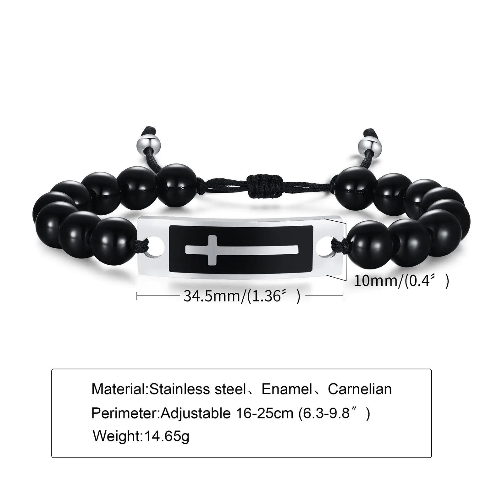 Curved Cross Beaded Bracelet with Black Agate & Tiger Eye Pi-Mart
