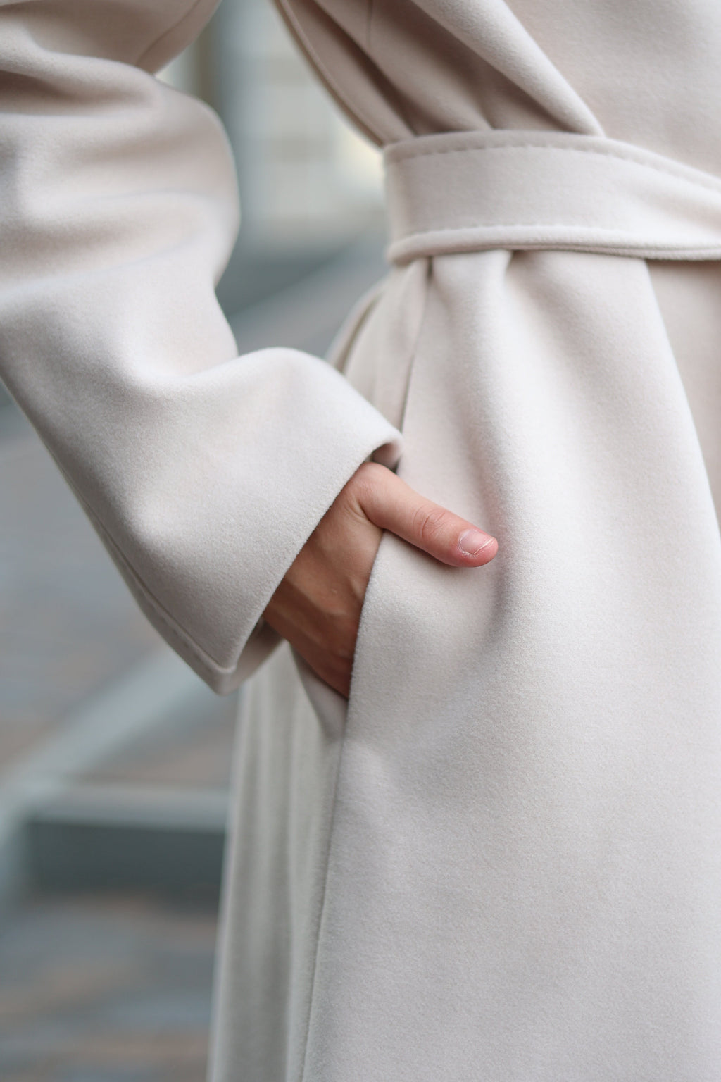 Band Collar Wool Blend Coat in Ivory - SJB-DIAMOND ELITES
