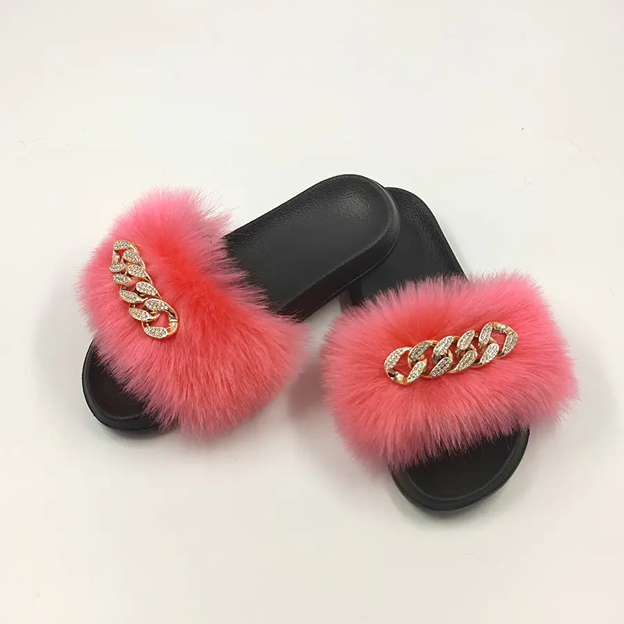 Plush Imitation Fox Fur Flip Flops Fashion Slippers Pi-Mart