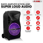 5Core 12 inch PA Portable Bluetooth Party Speaker Karaoke Boombox + 2 Wireless Mics Pi-Mart
