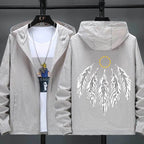 Hooded Jacket with Feather Print Plus Size Jacket