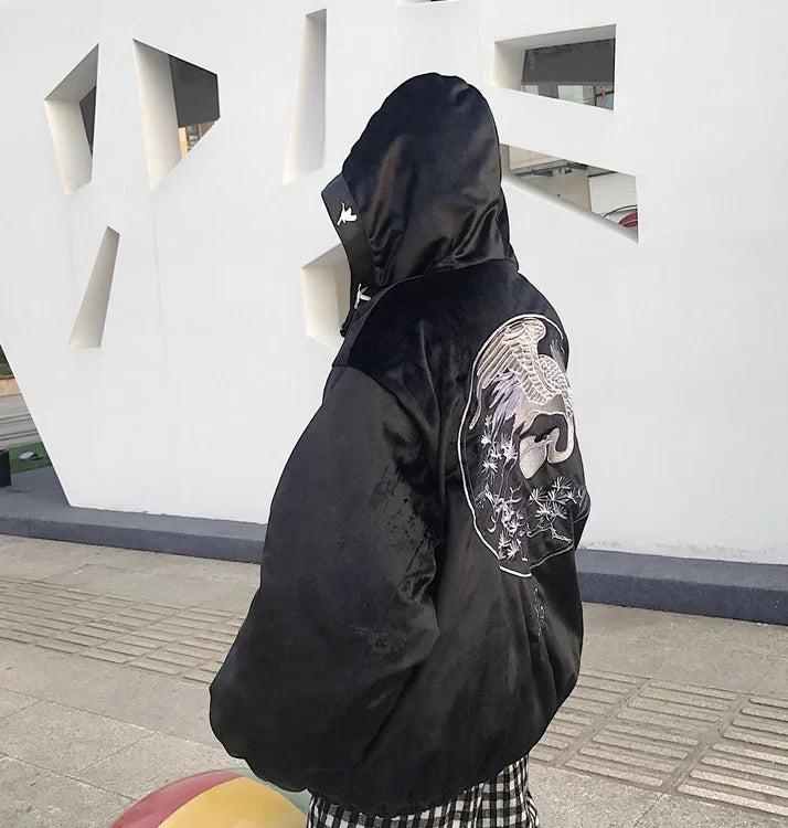 Hooded Jacket, Baseball Jacket, Crane Design Pi-Mart