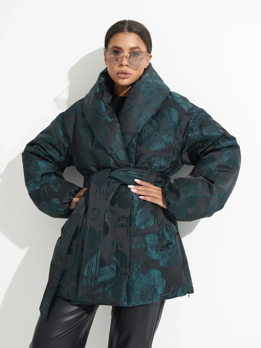 Monochrome Jacquard Down Coat in Vintage Emerald - SJB-DIAMOND ELITES