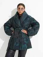 Monochrome Jacquard Down Coat in Vintage Emerald - SJB-DIAMOND ELITES