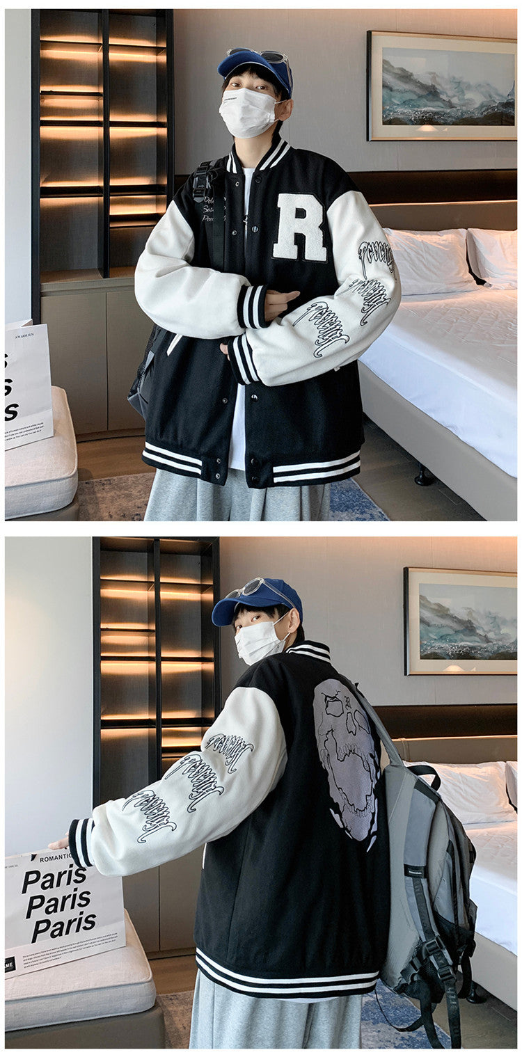 New Elegance Spring Autumn Coat Baseball Bomber Jacket Loose Letter R Men Women Couples Tops Plus Size Jackets Streetwear Stevvex