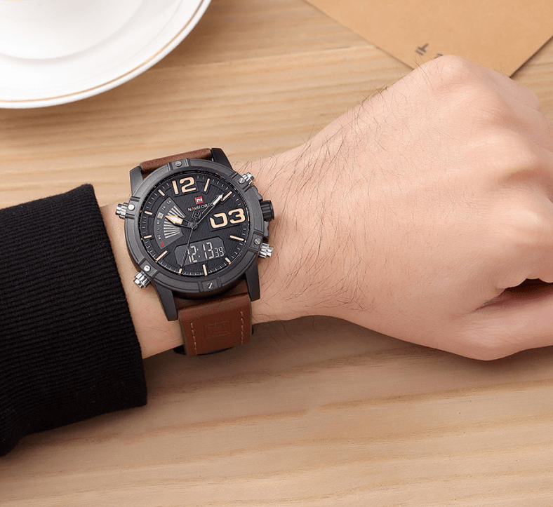 Men's Multifunction Digital Analog Waterproof Watch With Alarm And Automatic Time Zones Unique Design Excellent Gift - SJB-DIAMOND ELITES