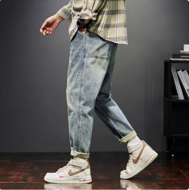 New Trendy Loose Straight Tube Haren Workwear Nine Quarter Jeans Lootquake LLC