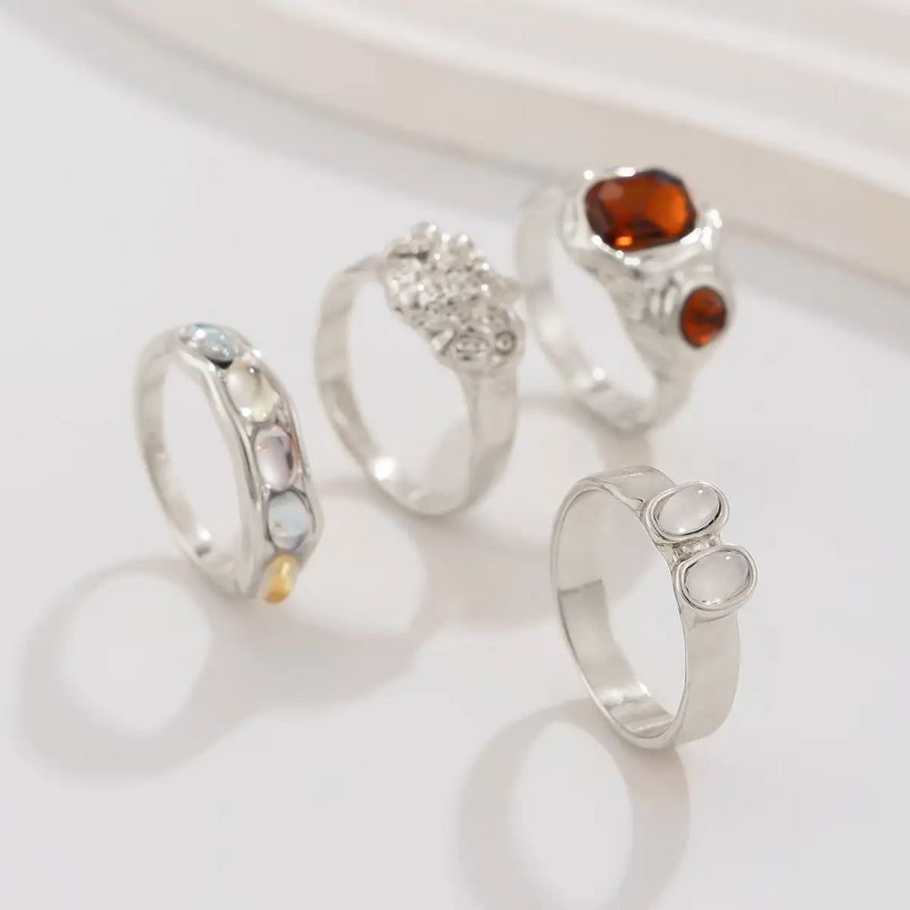 Geometric Diamond Gemstone Ring Suit Women