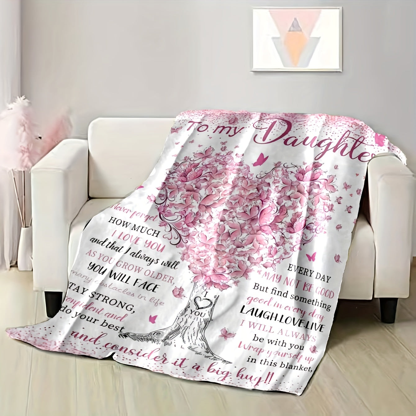 1pc To My Daughter Blanket Love Letter Fleece Blanket, Multi-functional Comfort Throw With Digital Tree Print, Collegiate Style, Special Gift For Daughter Lootquake LLC