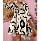 Women Sexy Fashion Printed Shirt Dresses Chic V Neck Loose Long Sleeve Dress Causal Vacation Female Mini Vestidos Robe Clothing Purplish Diva