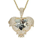 LoveShell™ – Custom Clamshell Heart Photo Pendant | Iced Out Zircon