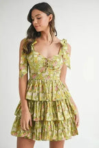 MABLE Floral Mini Dress – Adjustable Shoulder Tie Layered Design