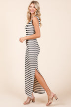 Striped Scoop Neck Sleeveless Maxi Dress For Women – Striped Maxi Dress, Sleeveless Dress, Summer Maxi Dress, Comfortable Knit Dress, Flattering Maxi Dress Stevvex