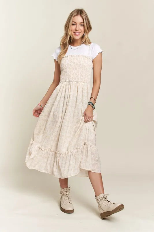 New Summer Smocked Floral Ruffled Hem Cami Dress – Feminine, Charming, Playful, Perfect for Warm Weather and Casual Outings Stevvex