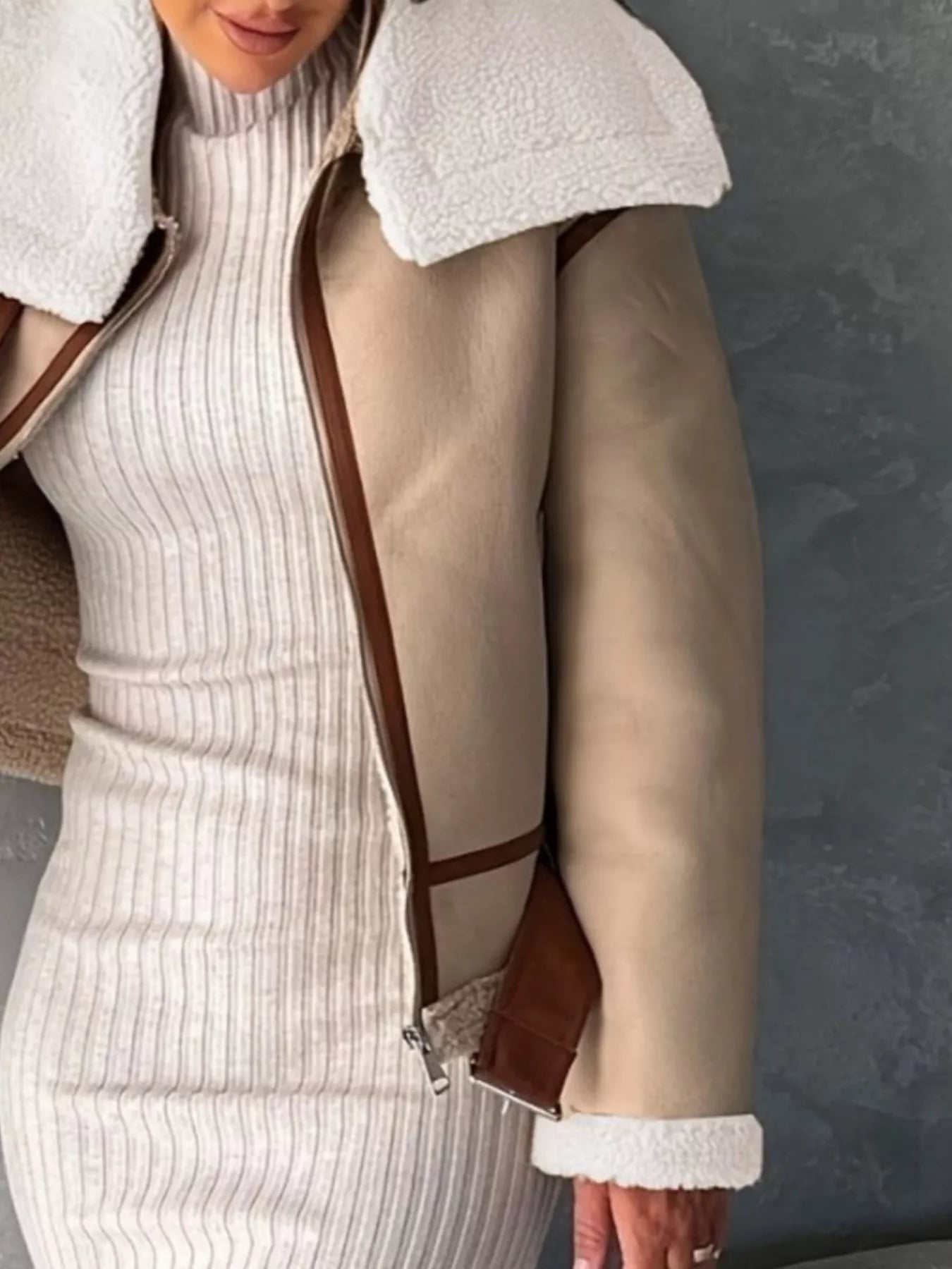 Shearling Lined Zip Up Jacket THRIXINE