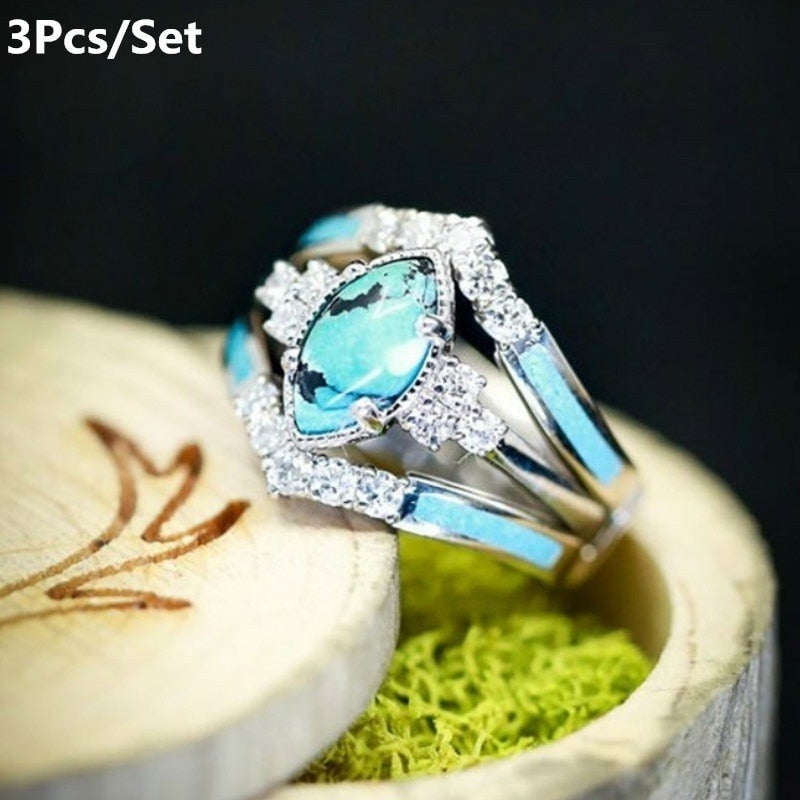 Inlaid Green Stone Ring Set Pi-Mart