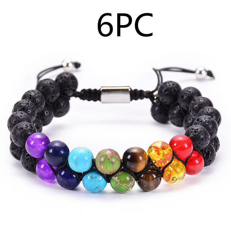 Natural Tiger Eye Stone Lava Lava Stone Double Row Bracelet Pi-Mart