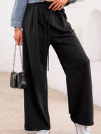 Tied Elastic High Waist Pleated Detail Solid Sweatpants THRIXINE