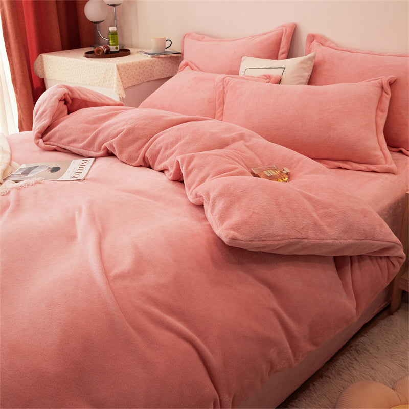Four-piece Plush Double-sided Fleece Warm Yellow Duvet Cover Pi-Mart
