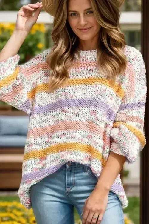 Contrast Stripes Long Sleeve Sweater | Femstylo - SJB-DIAMOND ELITES